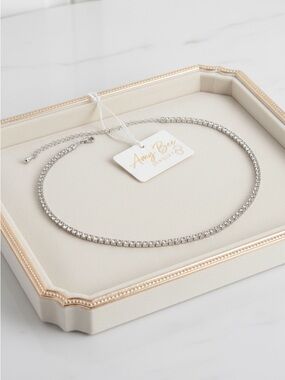 Silver Plated CZ Tennis Necklace. New.